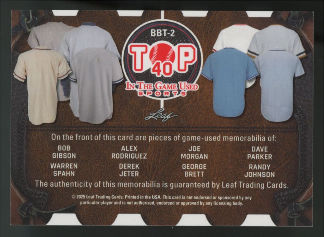 2025 Leaf In The Game Gibson/Spahn/Jeter/Johnson Top 40 Blue Multi Patch /8