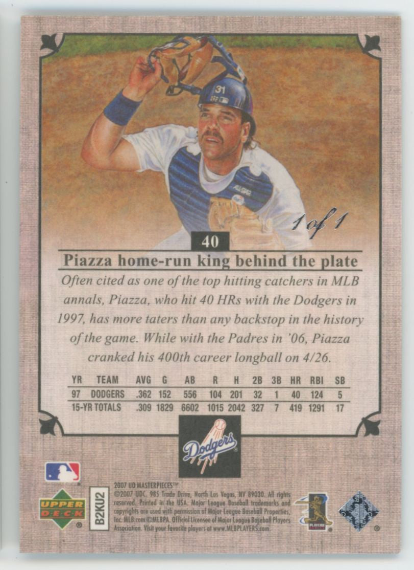 2007 Upper Deck Masterpieces Mike Piazza Persian Blue Linen 1/1 #40