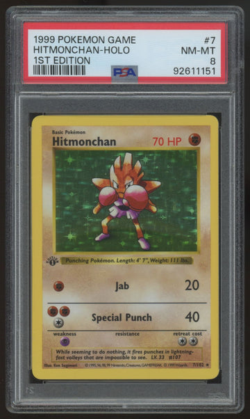 1999 Pokemon Hitmonchan Base Set 1st Edition Holo #7 PSA 8