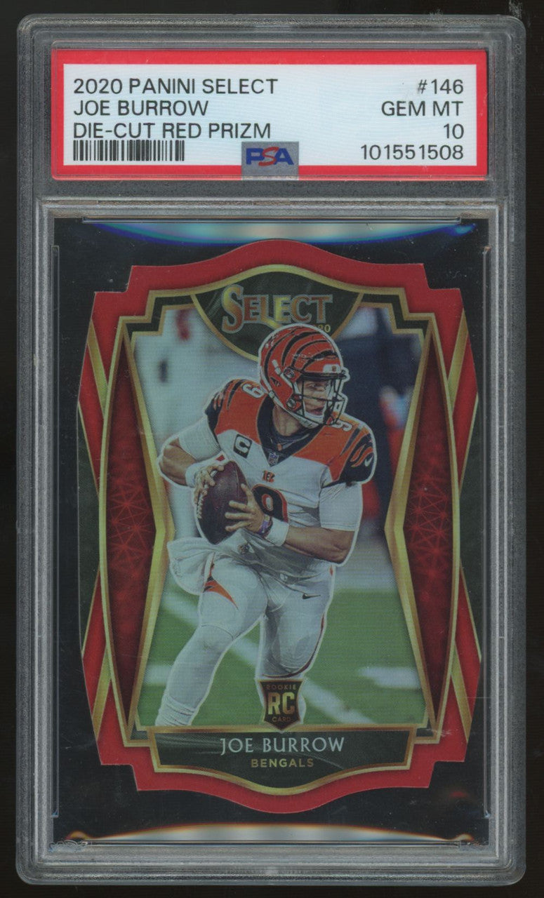 2020 Panini Select Joe Burrow RC Premier Level Die Cut Red Prizm #146 PSA 10