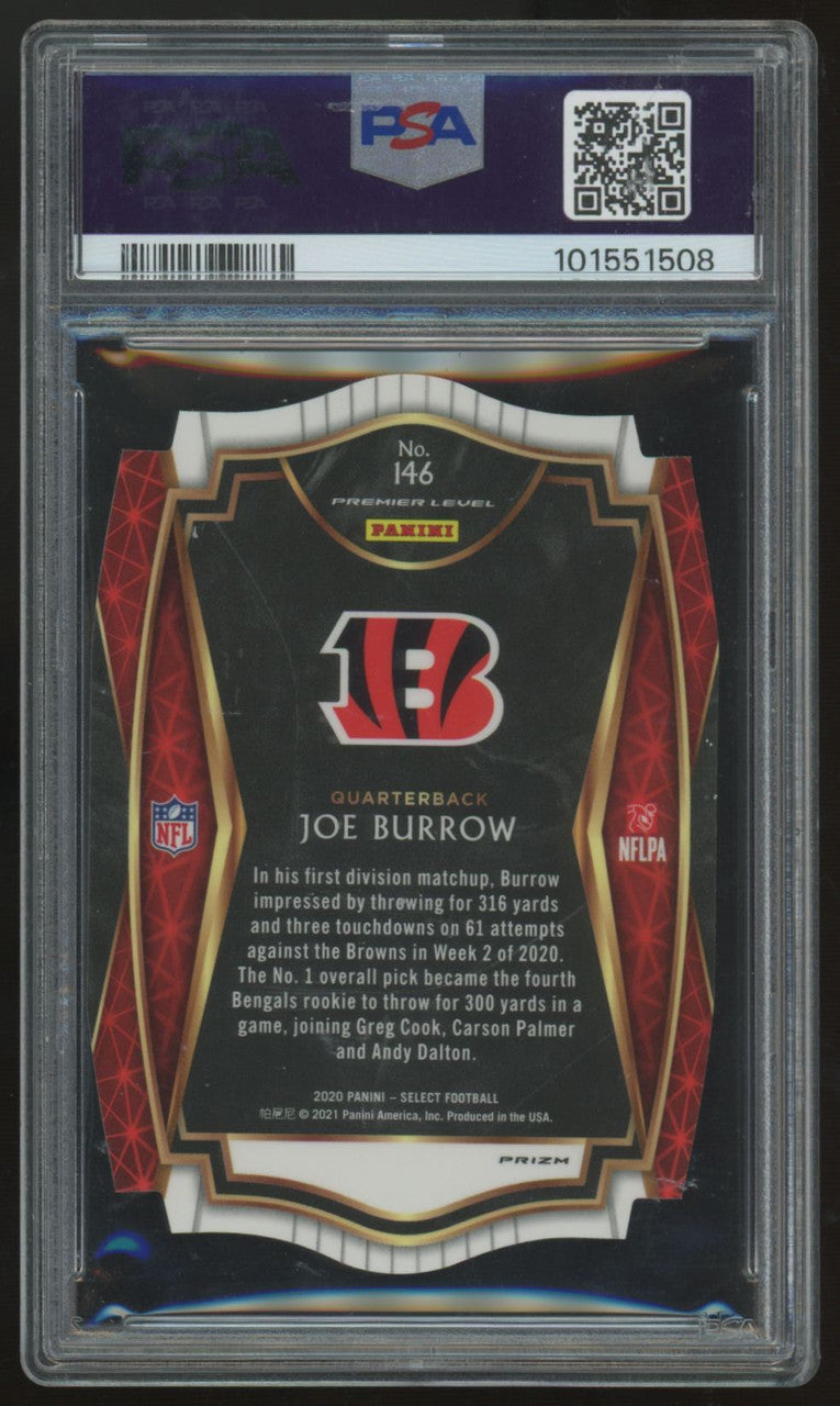 2020 Panini Select Joe Burrow RC Premier Level Die Cut Red Prizm #146 PSA 10