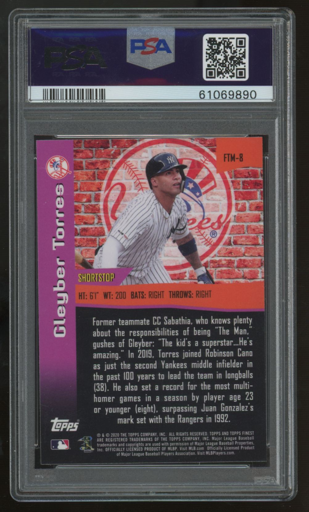 2020 Topps Finest Gleyber Torres '98 The Man #FTM-8 PSA 10