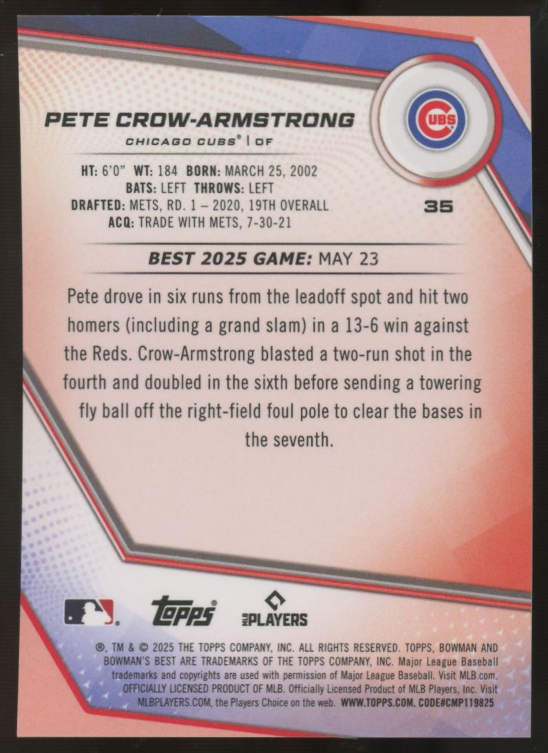 2025 Bowman's Best Pete Crow-Armstrong Gold Refractor /50 #35