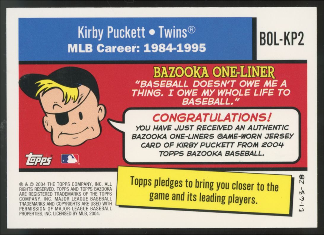 2004 Topps Bazooka Kirby Puckett One-Liners Patch #BOL-KP2