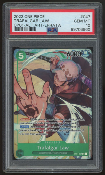 2022 One Piece Trafalgar Law OP01 Alt Art Errata #047 PSA 10