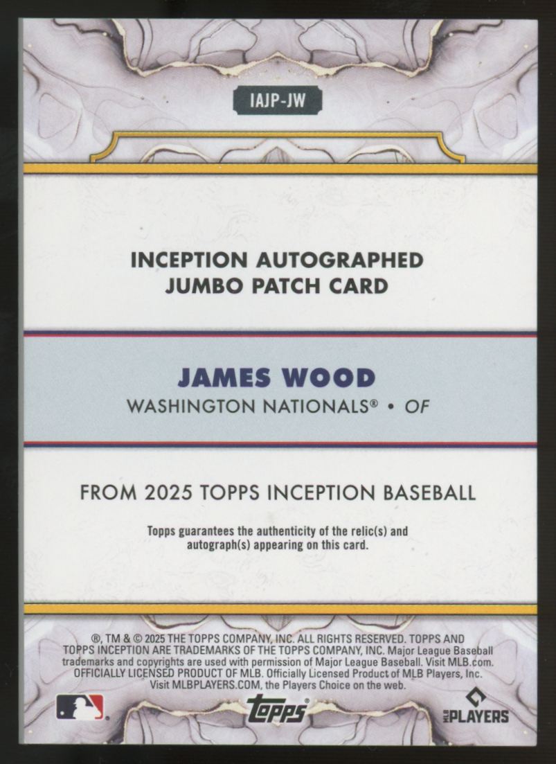 2025 Topps Inception James Wood RC Jumbo Patch Auto RPA /125 #IAJP-JW