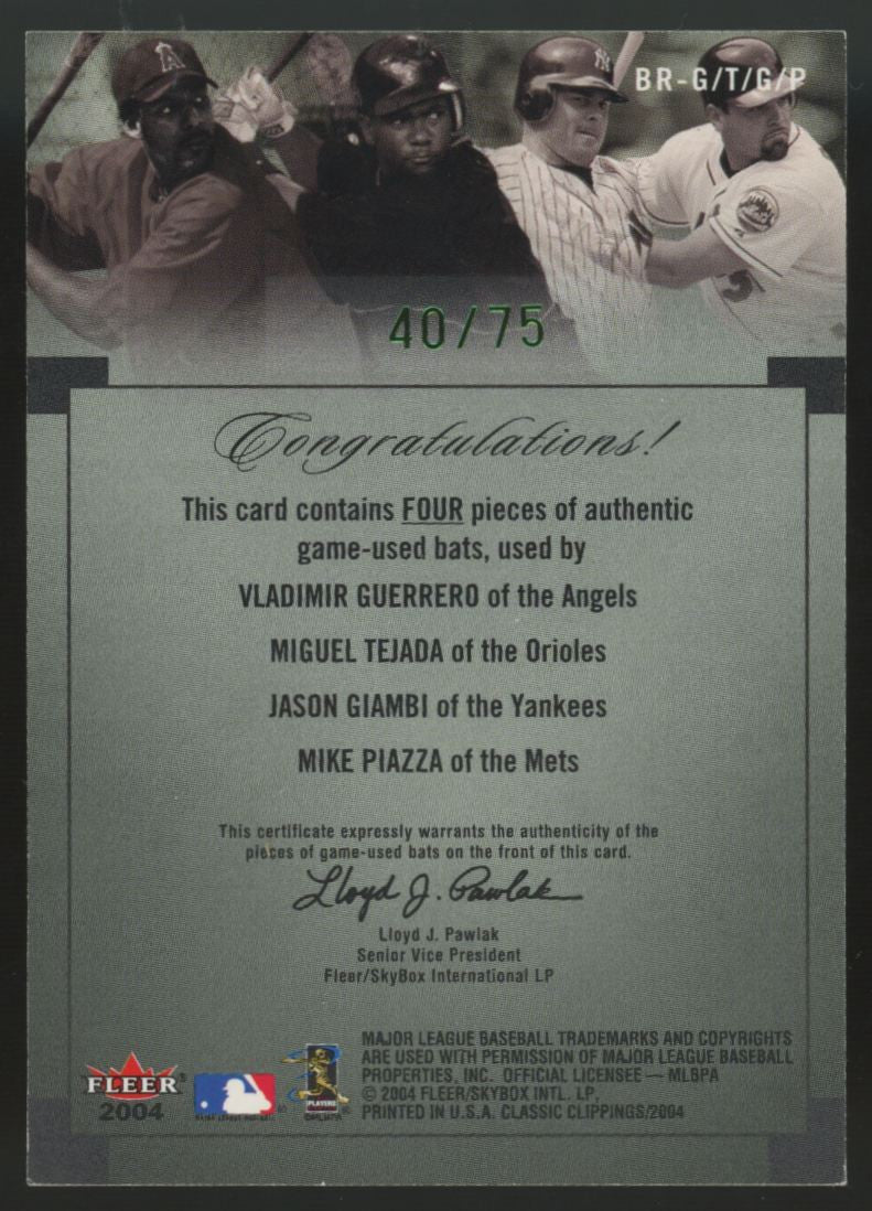 2004 Fleer Classic Clippings Piazza Guerrero Tejada Giambi Green Bat Rack /75