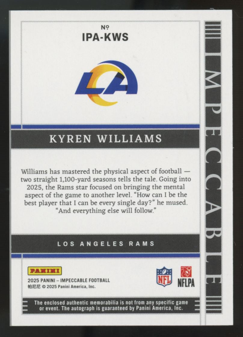 2025 Panini Impeccable Kyren Williams Immense Patch Auto /99 #IPA-KWS