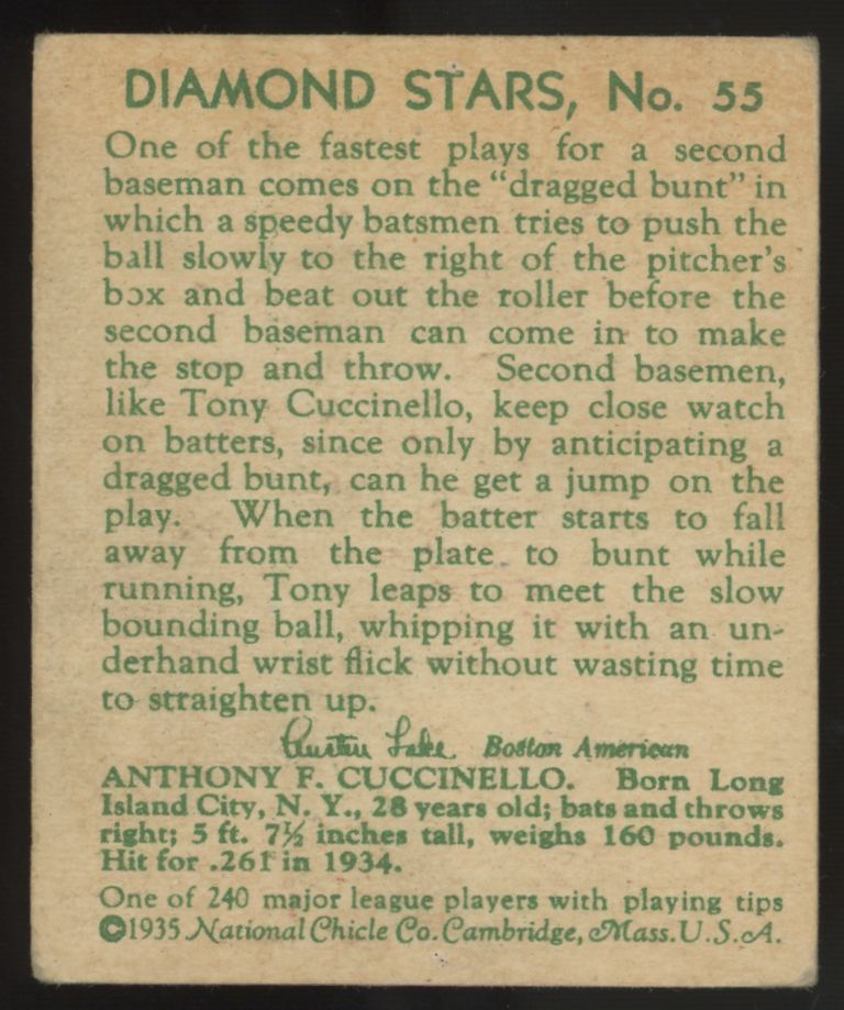 1935 National Chicle Tony Cuccinello Diamond Stars #55 Poor (Pinhole)