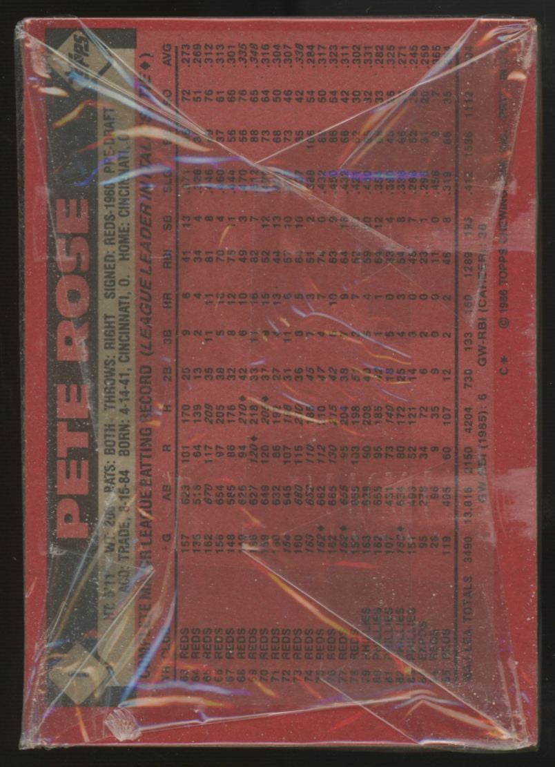 1986 Topps Baseball Grocery Cello Pack Sealed Pete Rose On Back "B"