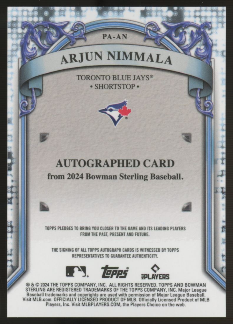 2024 Bowman Sterling Arjun Nimmala Prospect Auto #PA-AN "B"