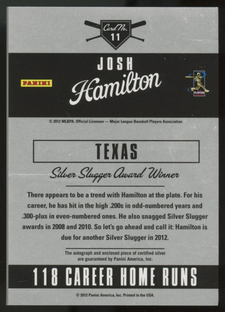 2011 Limited Josh Hamilton Silver Sluggers Auto /49 #11