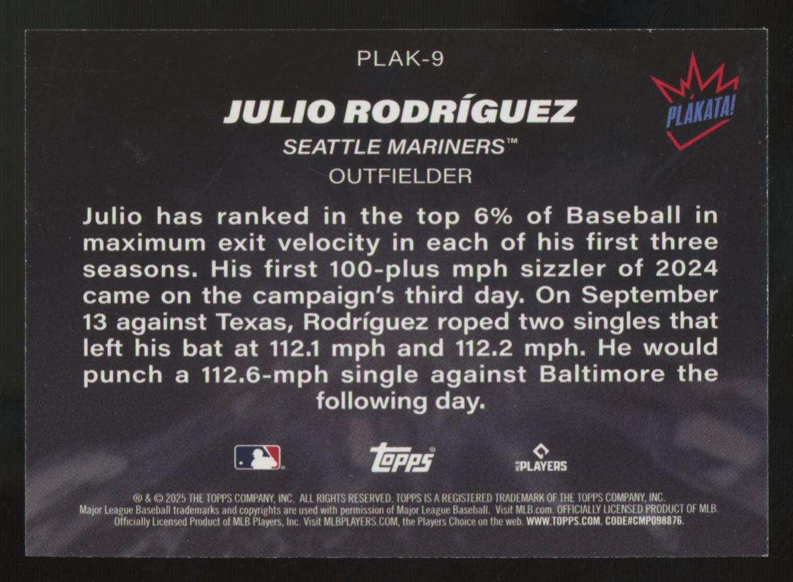 2025 Topps Series One Julio Rodriguez Plakata SSP #Plak-9
