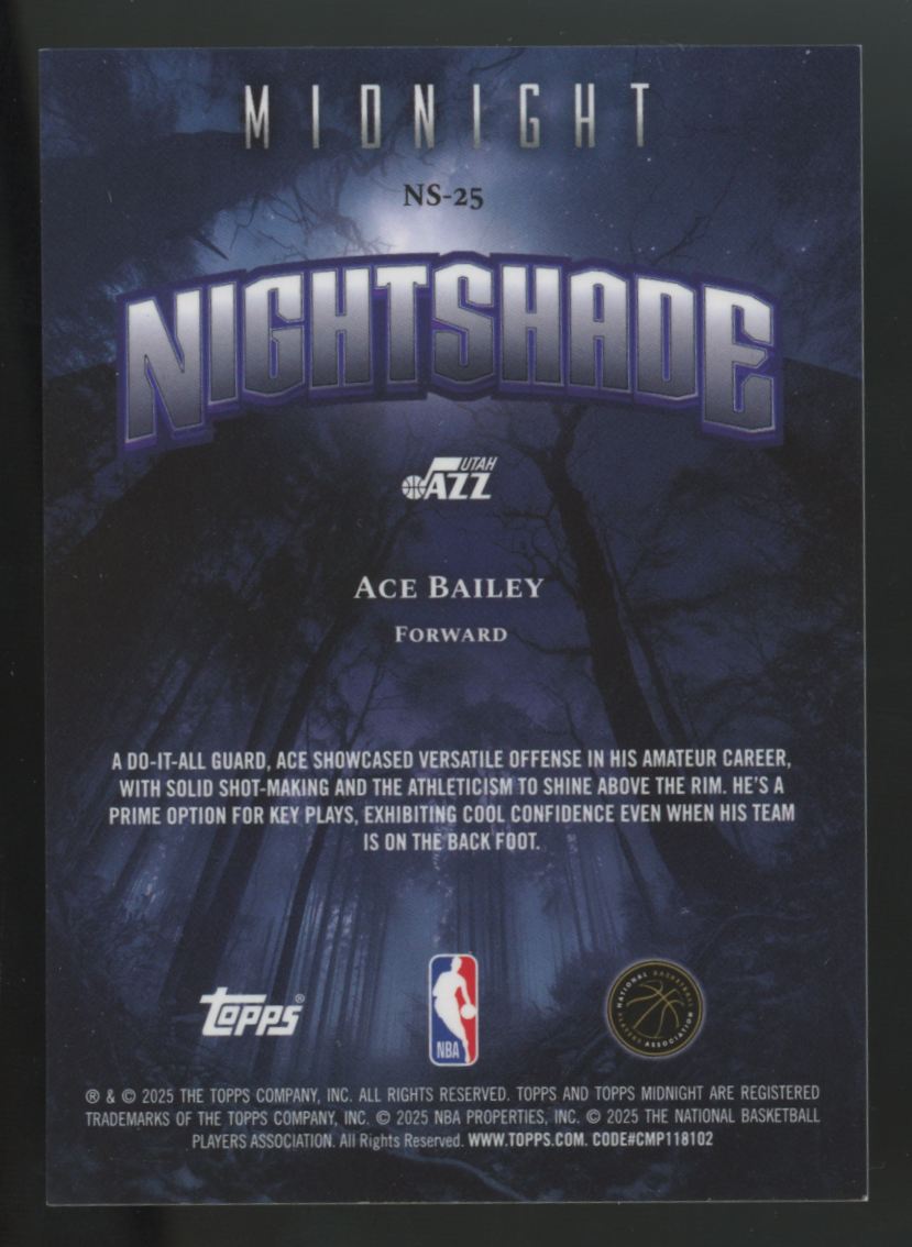 2025-26 Topps Chrome Midnight Ace Bailey RC Night Shade SSP #NS-25
