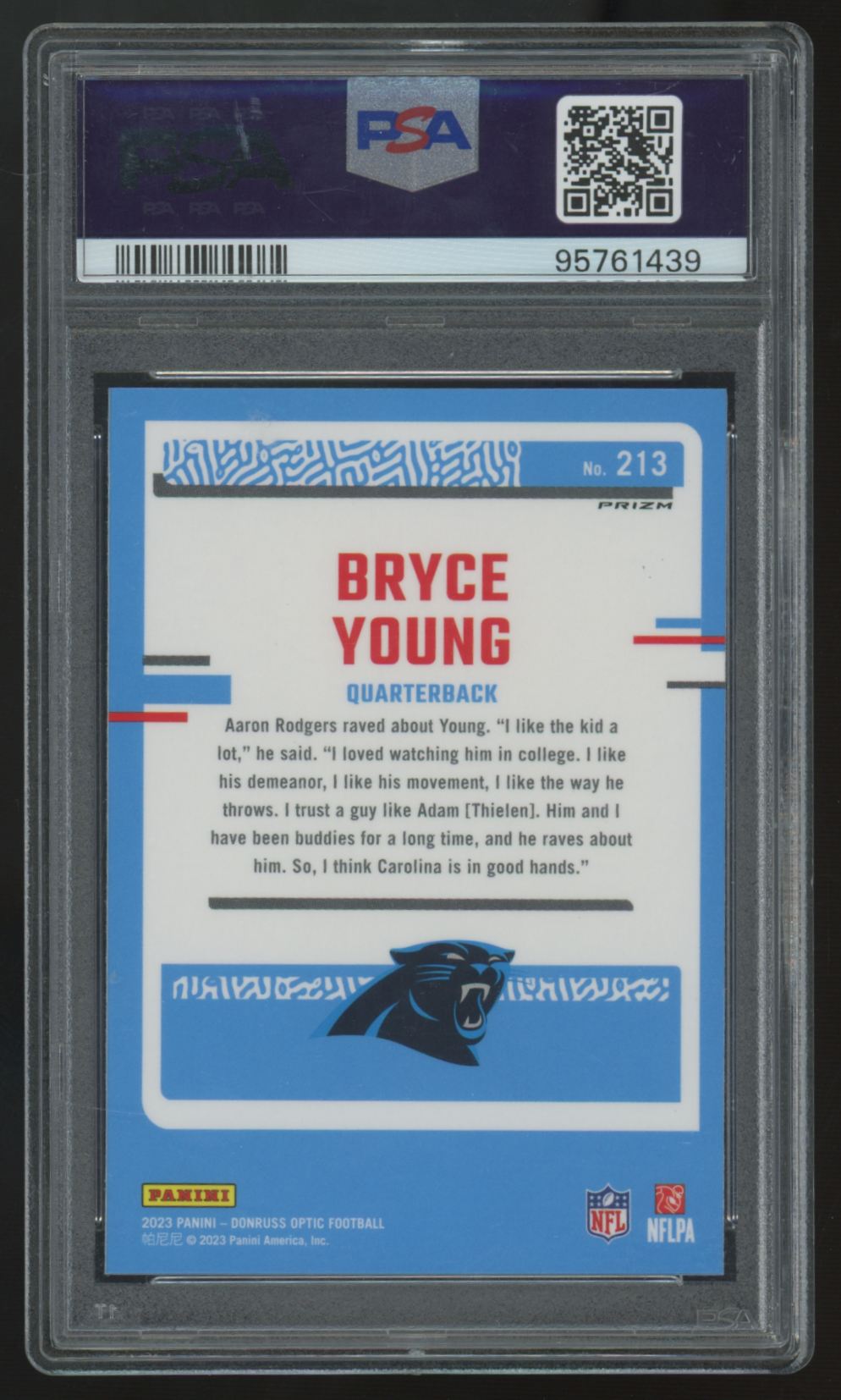2023 Donruss Optic Bryce Young RC Rated Rookie Purple Shock #213 PSA 10