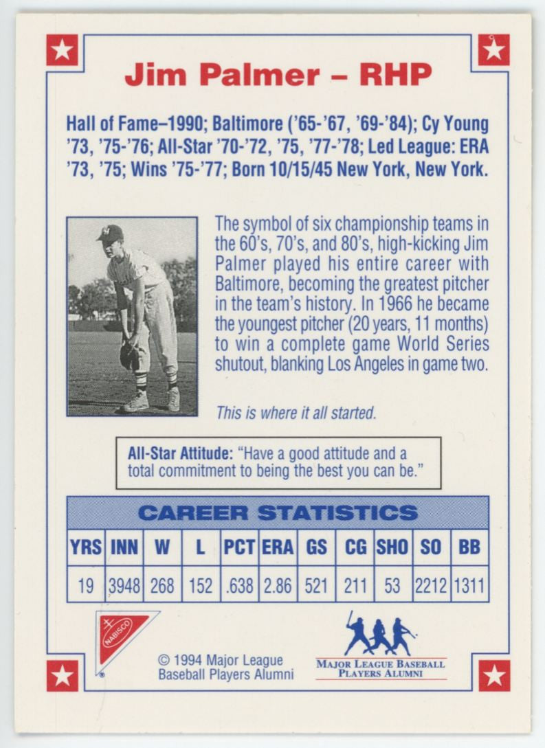 1994 Nabisco All-Star Legends Jim Palmer Auto With COA