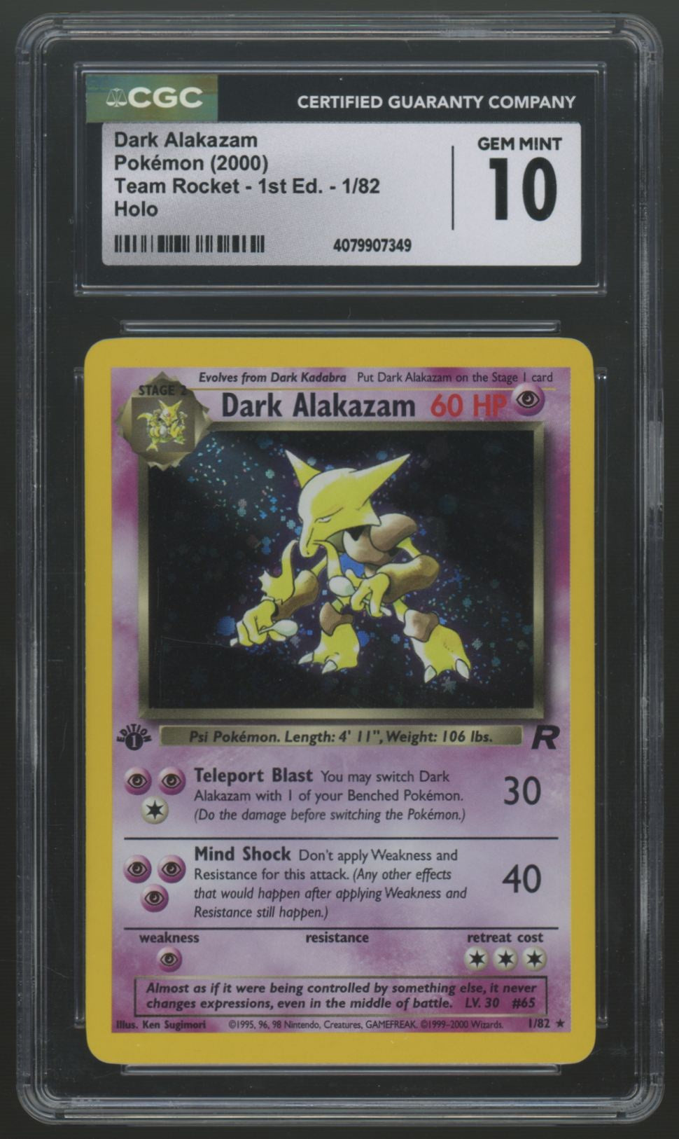 2000 Pokemon Dark Alakazam Team Rocket 1st Edition Holo #1 CGC 10