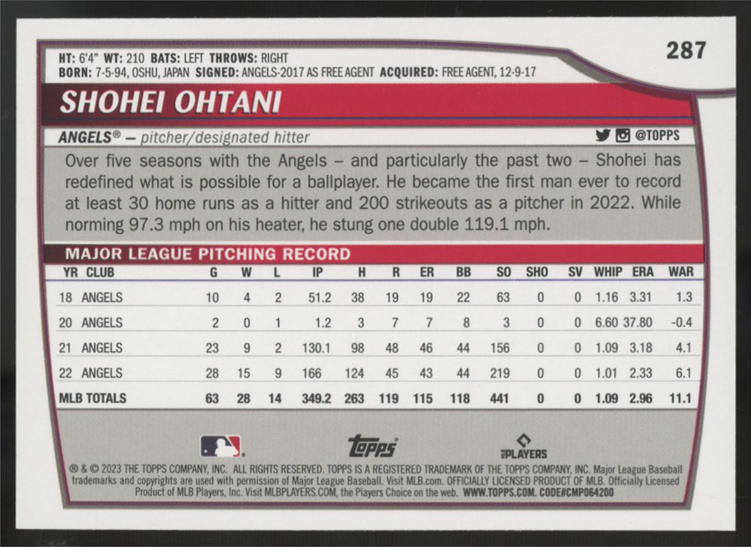 2023 Topps Big League Shohei Ohtani Red SP #287