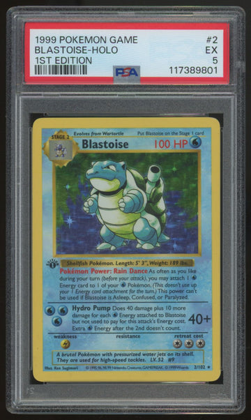 1999 Pokemon Blastoise Base Set 1st Edition Shadowless Holo #2 PSA 5