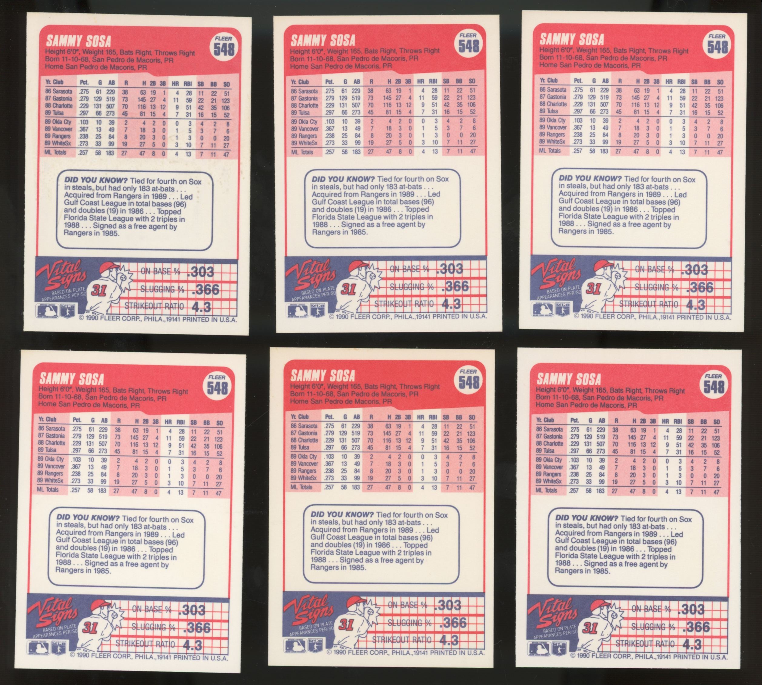 1990 Fleer Sammy Sosa RC #548 (Lot of 25)