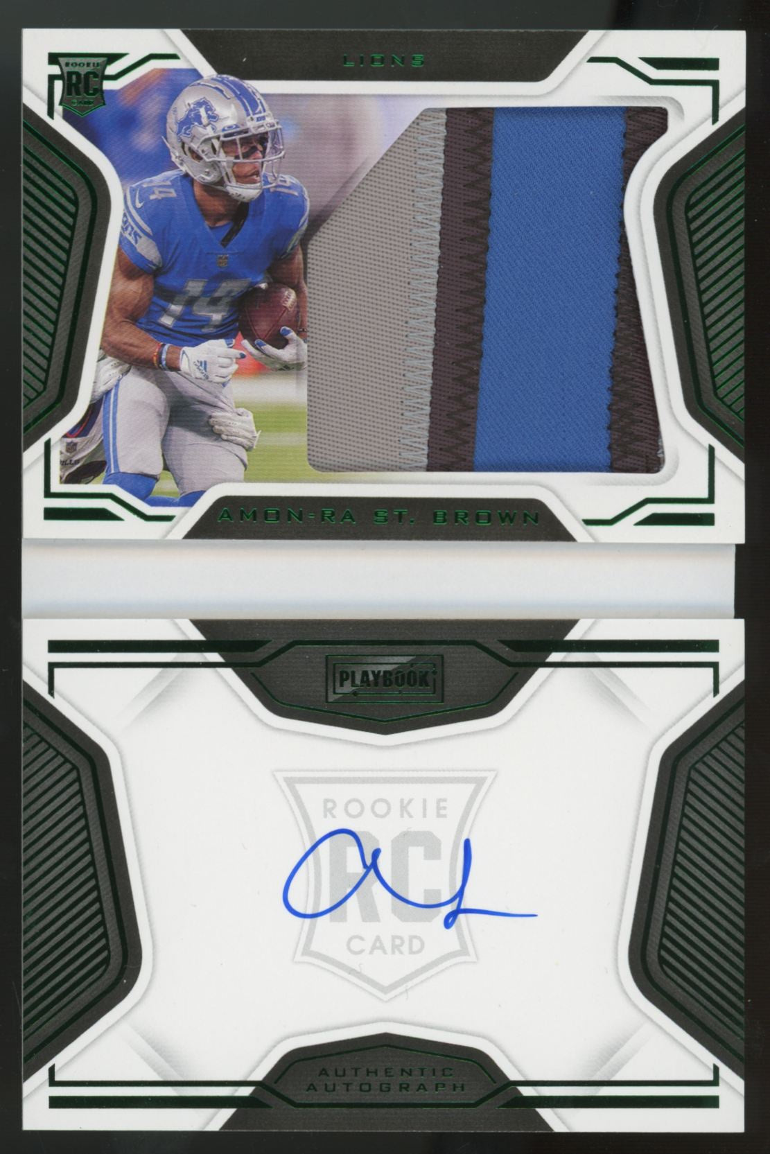 2021 Playbook Amon-Ra St. Brown RC Green Patch Auto Booklet RPA /25 #234