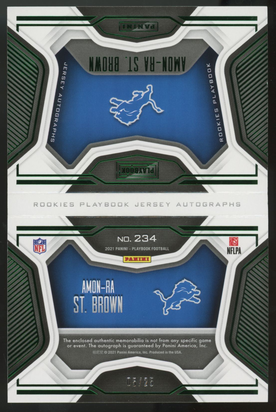 2021 Playbook Amon-Ra St. Brown RC Green Patch Auto Booklet RPA /25 #234