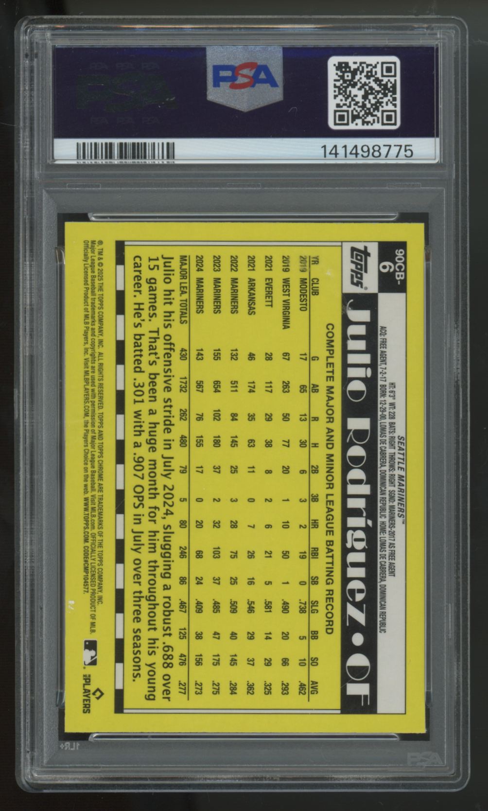 2025 Topps Chrome Julio Rodriguez 1990 Topps #90CB-6 PSA 10