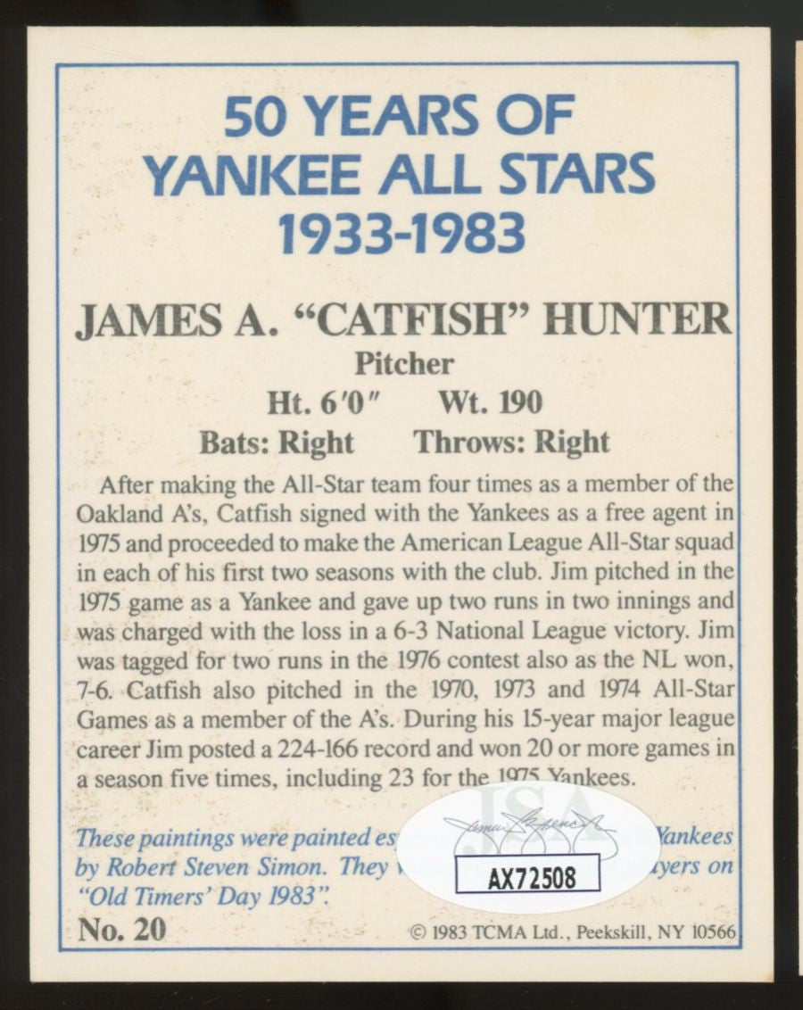 1983 TCMA Jim "Catfish" Hunter #20 Signed Autographed Card JSA