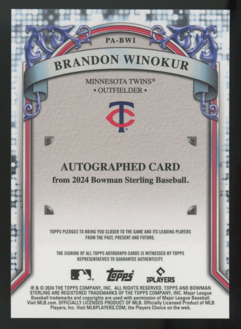 2024 Bowman Sterling Brandon Winokur Prospect Speckle Refractor Auto /99 #PA-BW1