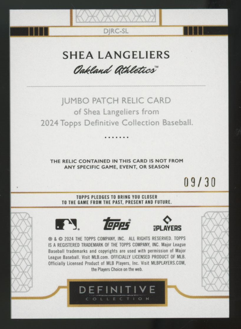 2024 Topps Definitive Collection Shea Langeliers Blue Jumbo Patch /30 #DJRC-SL