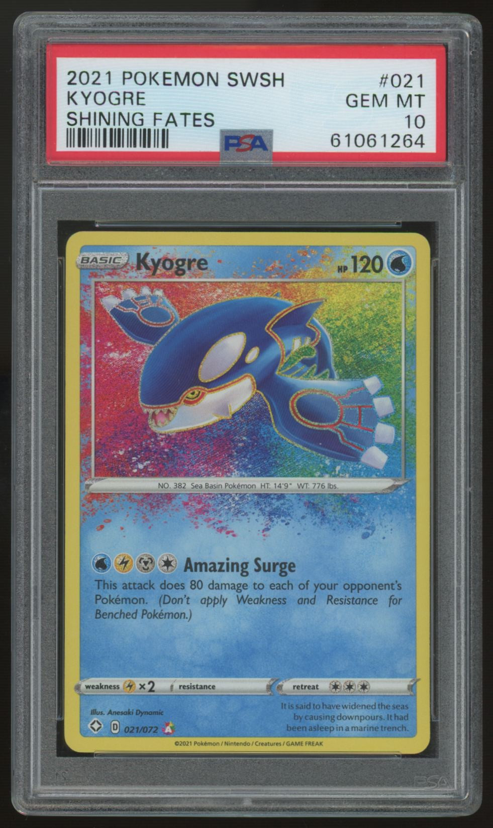 2021 Pokemon Kyogre Shining Fates Amazing Rare #021 PSA 10