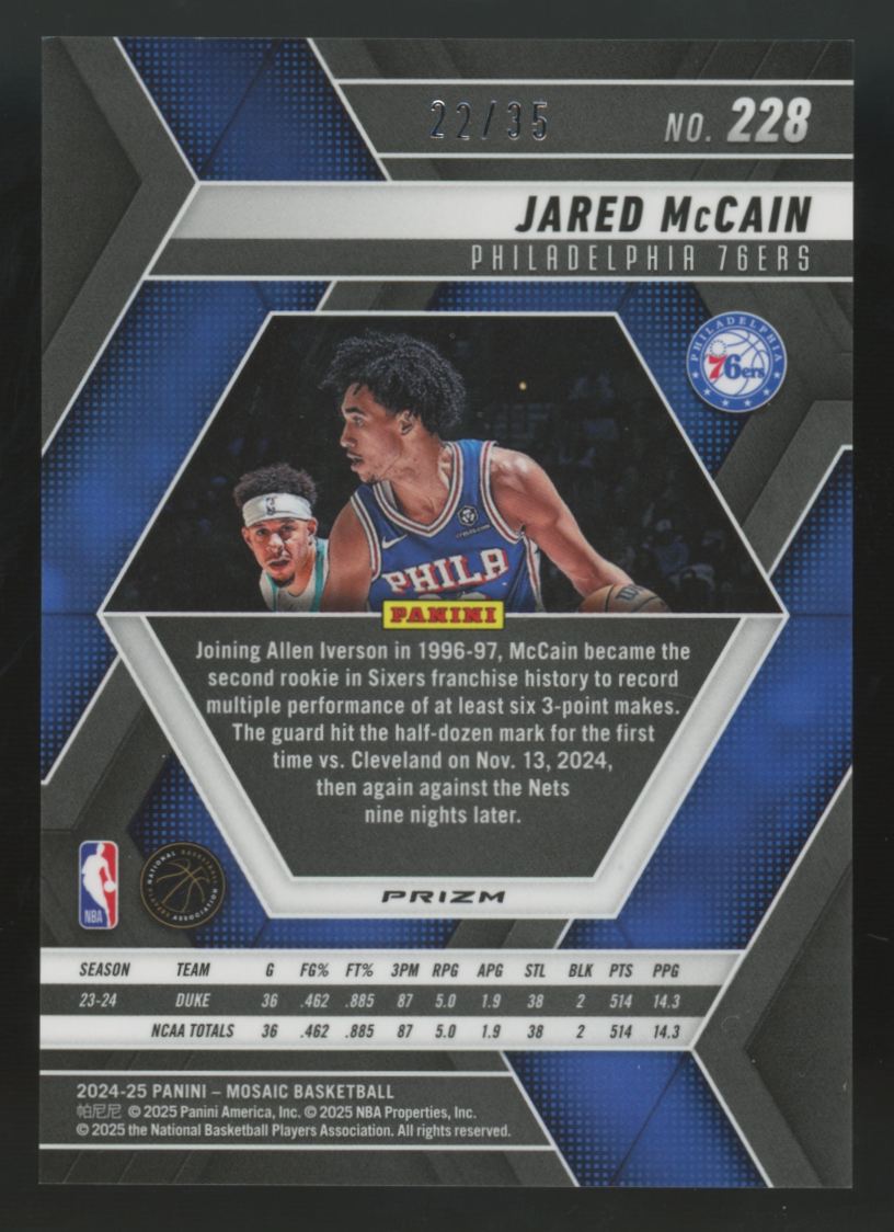 2024-25 Panini Mosaic Jared McCain RC International Blue /35 #228