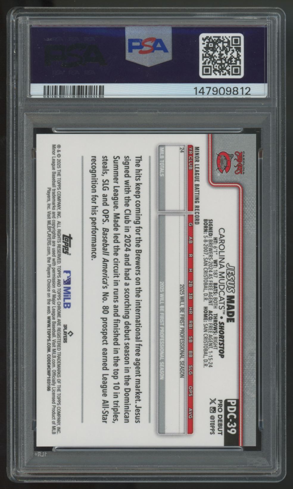 2025 Topps Pro Debut Jesus Made Chrome Gold Refractor /50 #PDC-39 PSA 8