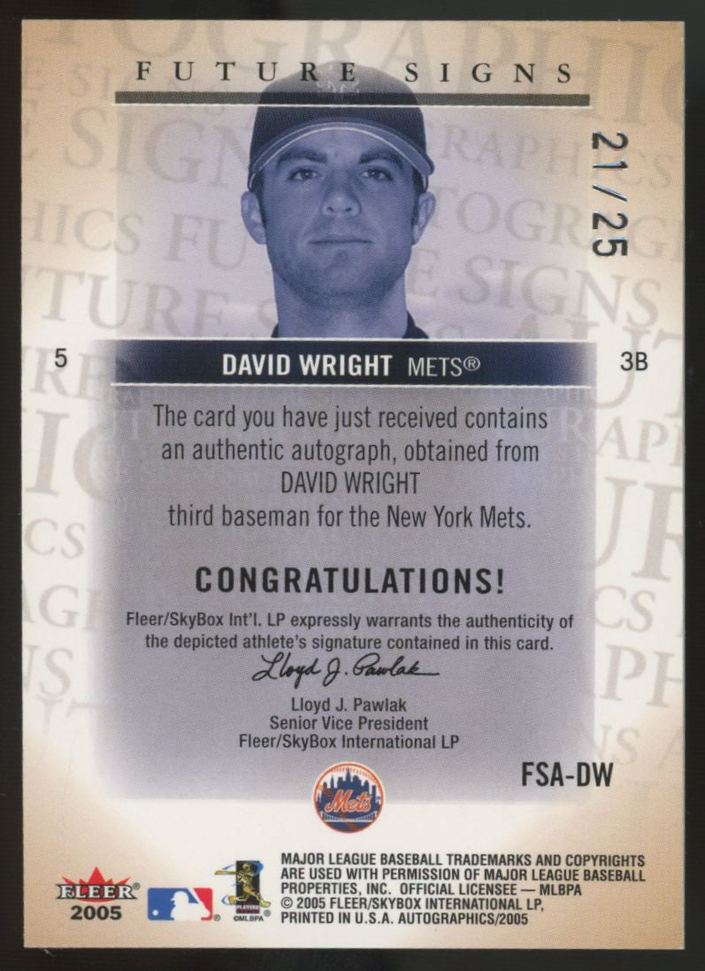 2005 Skybox Autographics David Wright Auto /25 #FSA-DW