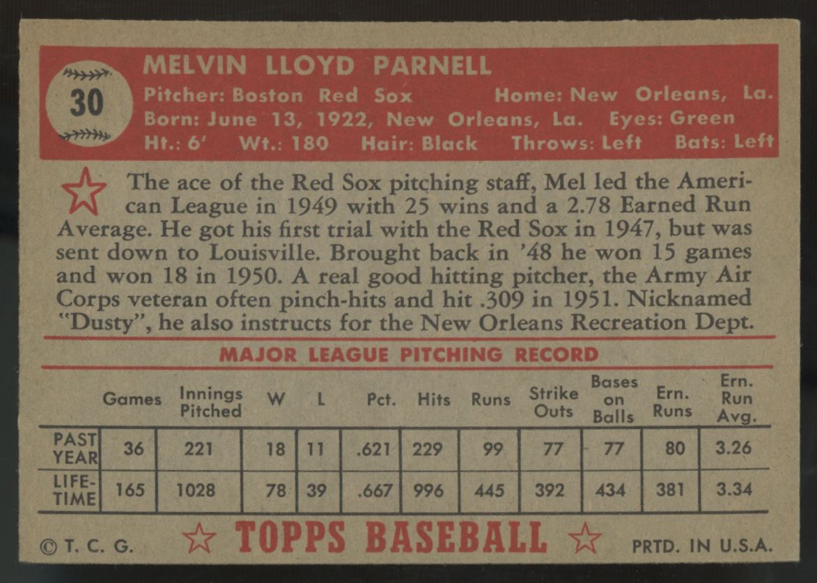 1952 Topps Mel Parnell #30 EX