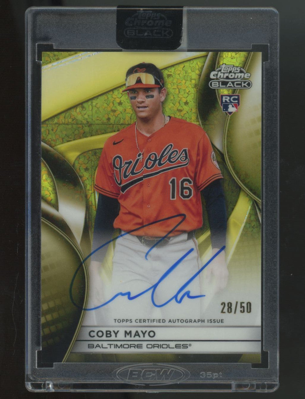 2025 Topps Chrome Black Coby Mayo RC Gold Mini Diamond Refractor Auto /50