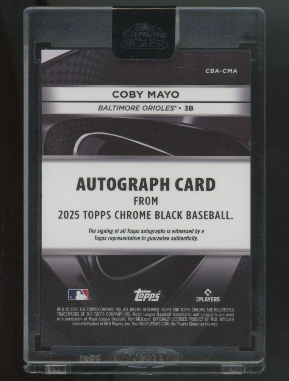 2025 Topps Chrome Black Coby Mayo RC Gold Mini Diamond Refractor Auto /50