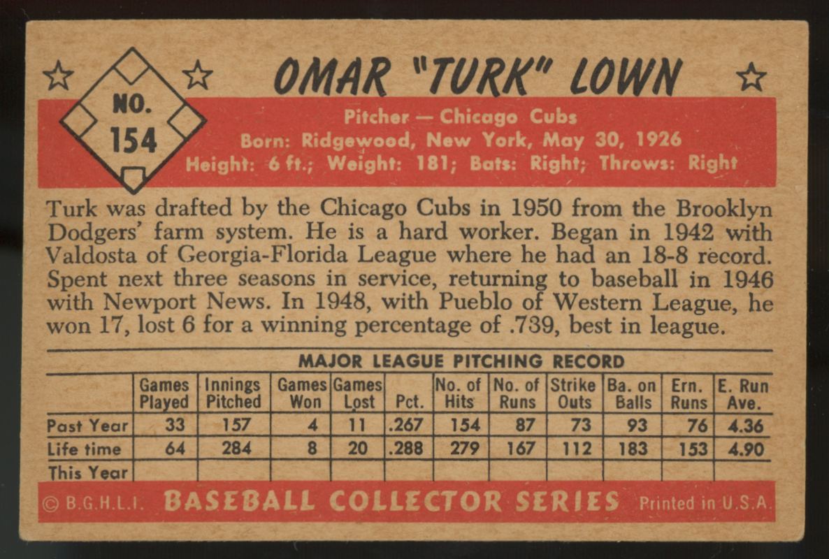 1953 Bowman Omar "Turk" Lown #154 VG/EX