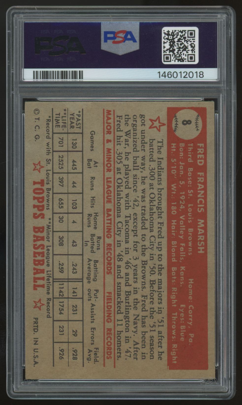 1952 Topps Fred Marsh #8 PSA 4.5