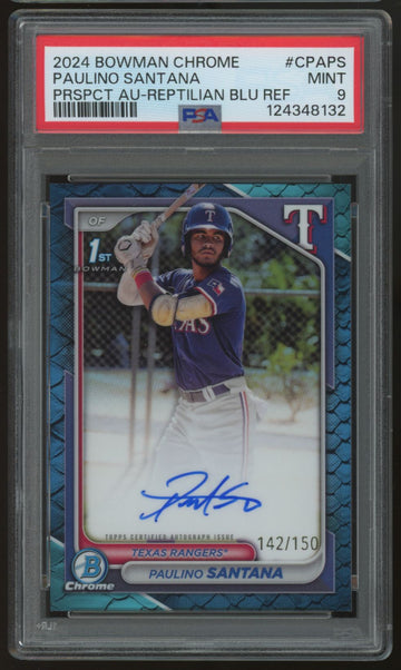 2024 Bowman Chrome Paulino Santana 1st Auto Blue Reptilian /150 #CPA-PS PSA 9