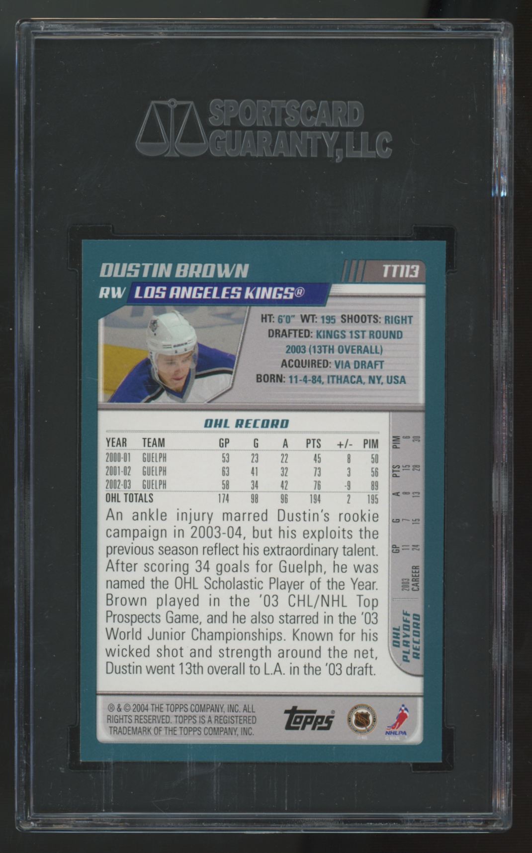 2003-04 Topps Traded Dustin Brown RC #TT113 SGC 9
