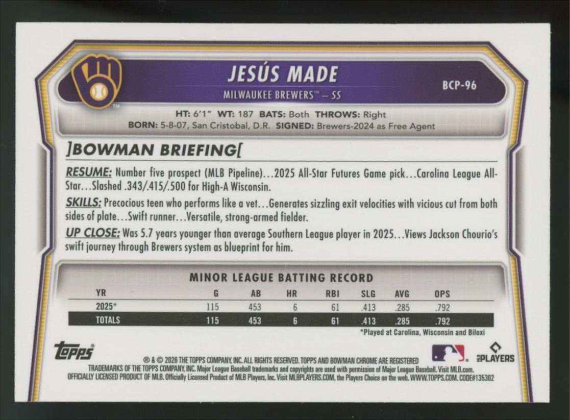 2026 Bowman Chrome Jesus Made Blue Geometric Prospect Refractor /150 #BCP-96
