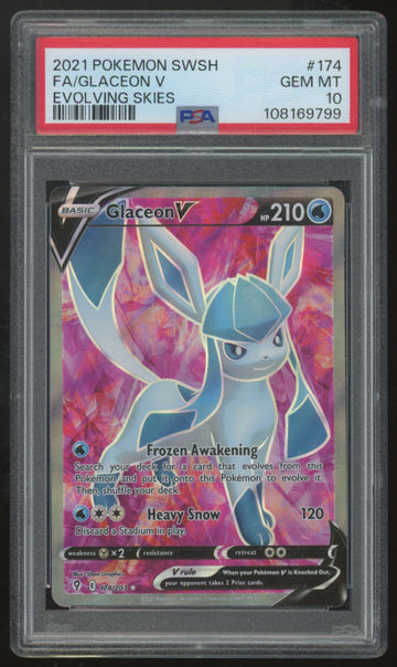 2021 Pokemon Glaceon V Evolving Skies Full Art #174 PSA 10
