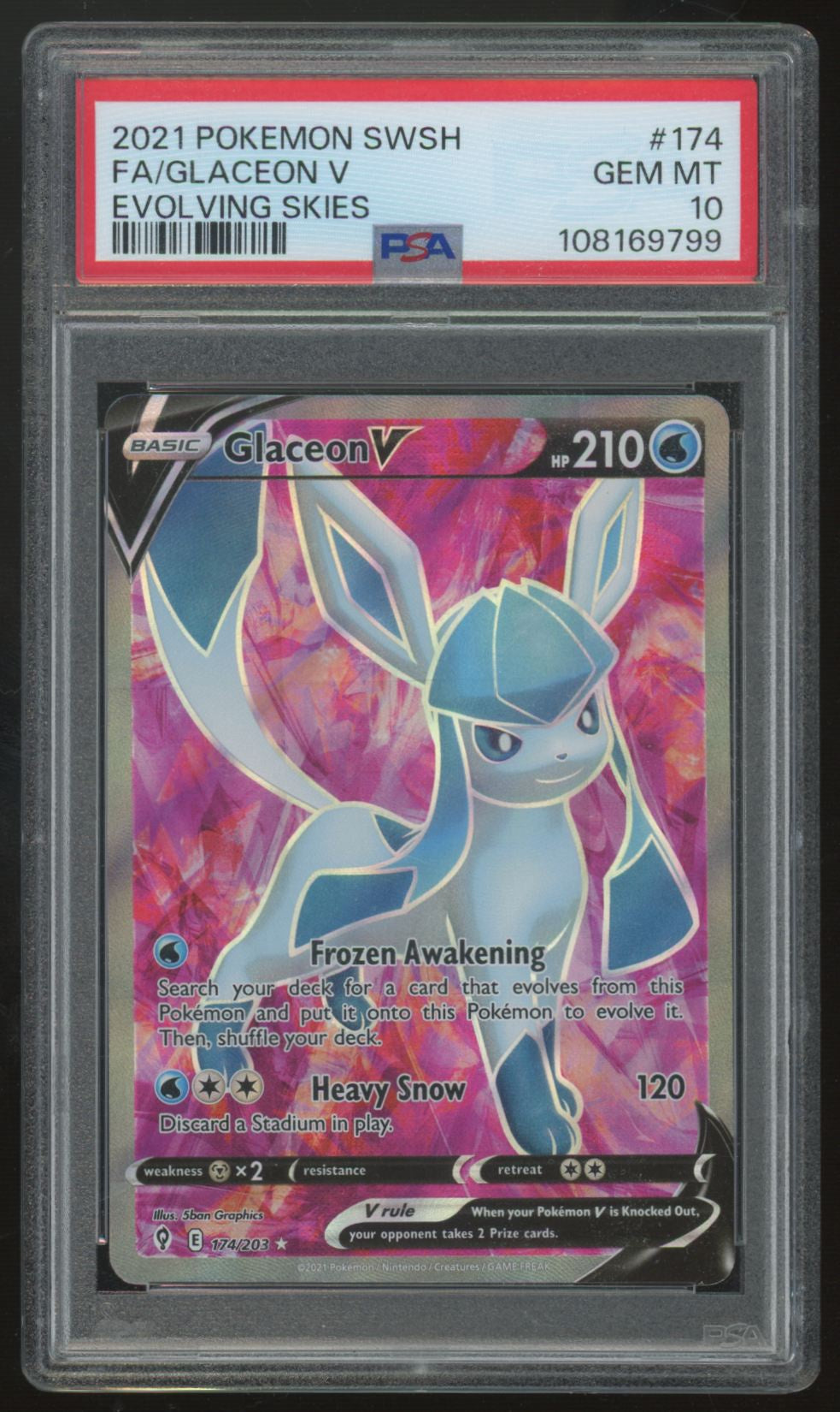 2021 Pokemon Glaceon V Evolving Skies Full Art #174 PSA 10