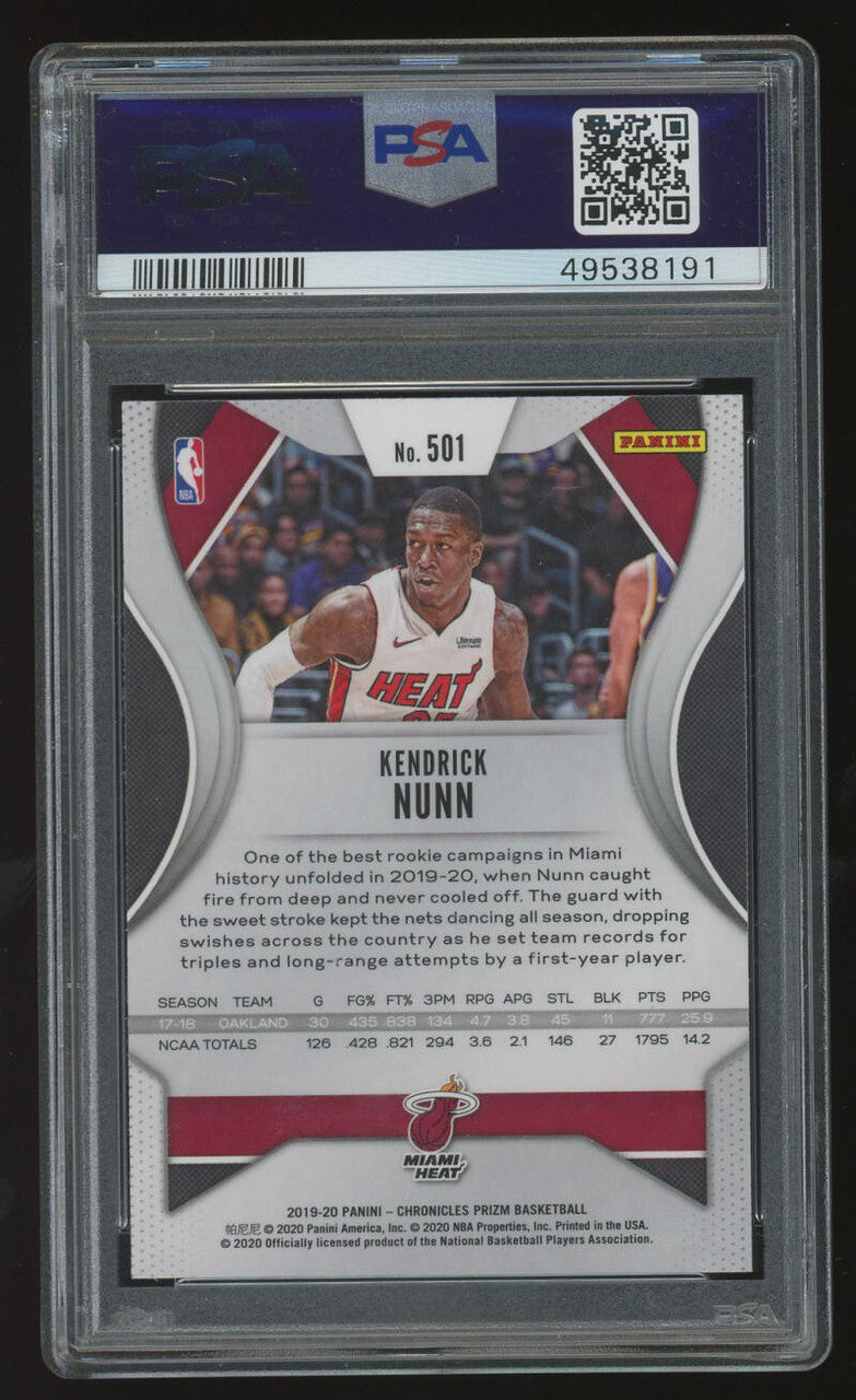 2019-20 Panini Chronicles Prizm Update #501 Kendrick Nunn Rookie RC PSA 9 MINT Miami Heat
