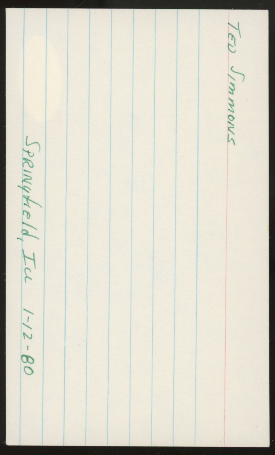Ted Simmons Signed Autographed Index Card JSA Authentic
