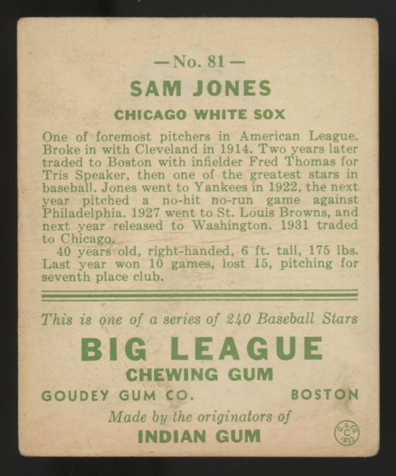 1933 Goudey Sam Jones #81 VG+