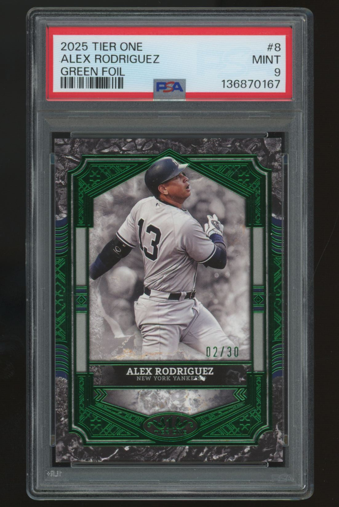 2025 Topps Tier One Alex Rodriguez Green Foil /30 #8 PSA 9