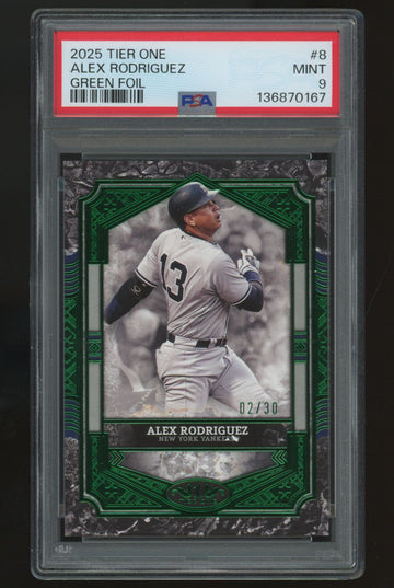 2025 Topps Tier One Alex Rodriguez Green Foil /30 #8 PSA 9