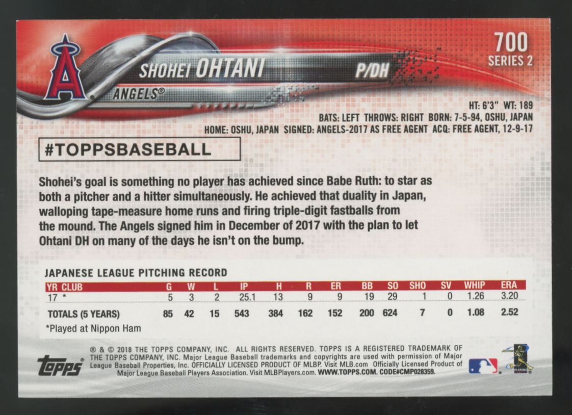 2018 Topps Series Two Shohei Ohtani RC Pitching #700